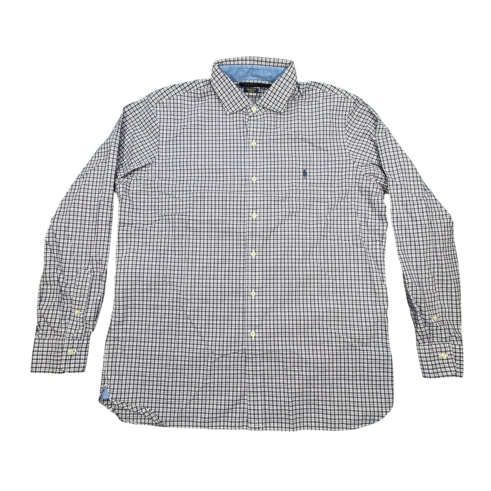 Polo Ralph Lauren Purple Check Flip Cuff Cotton Stretch Button Down Shirt Mens L